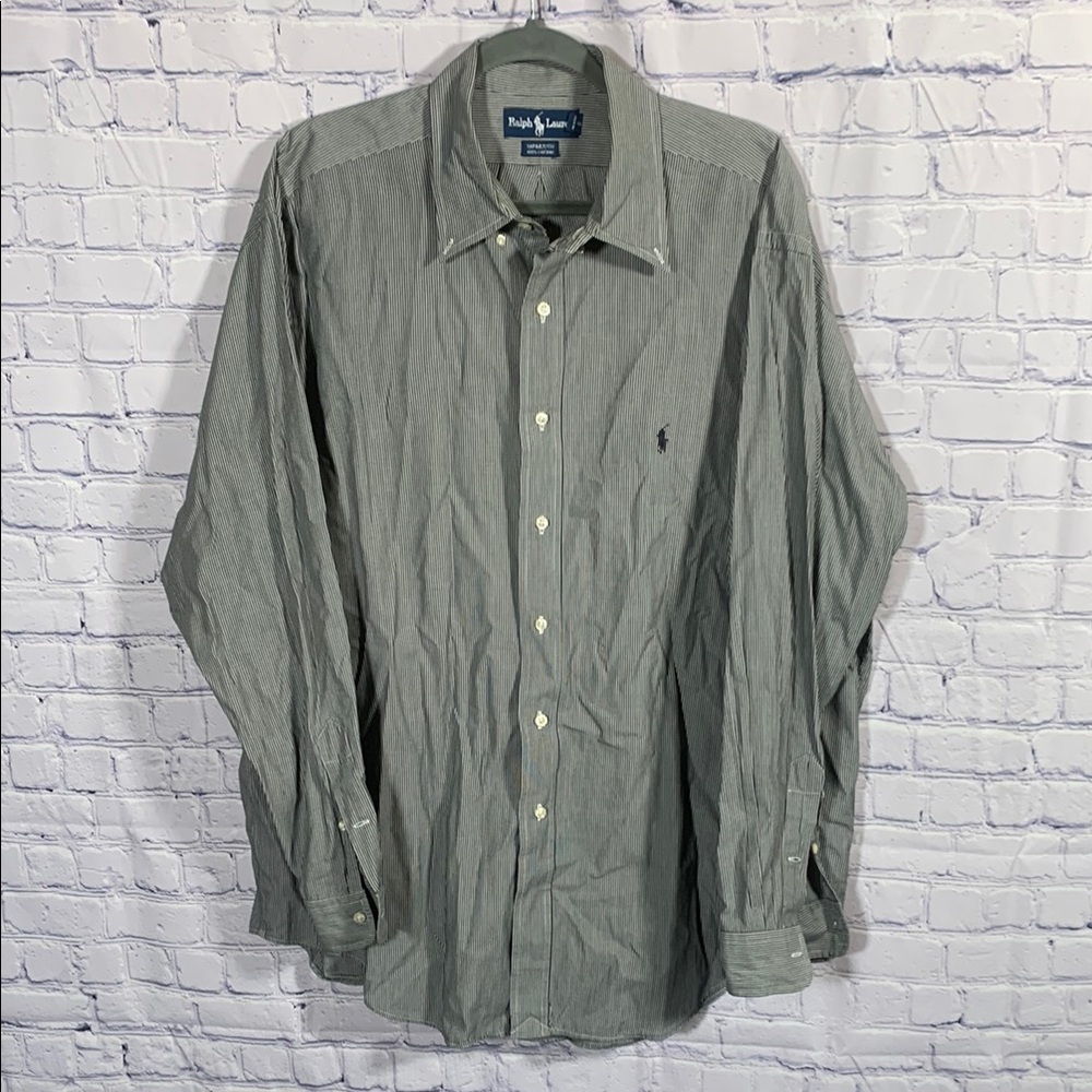 Ralph Lauren Mens Yarmouth Striped Button Down Shirt Black White Size 17.5 Neck